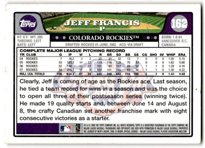 2008 Topps Opening Day Jeff Francis Colorado Rockies #162