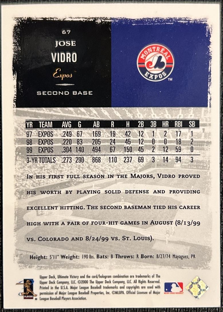 2000 Upper Deck Ultimate Victory Jose Vidro Montreal Expos #67