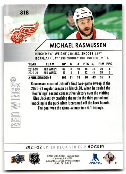 2021-22 Upper Deck Michael Rasmussen Detroit Red Wings #318