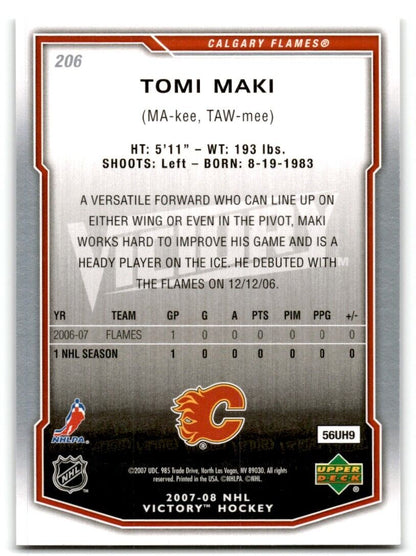 2007-08 Upper Deck Victory Tomi Maki Rookie Calgary Flames #206