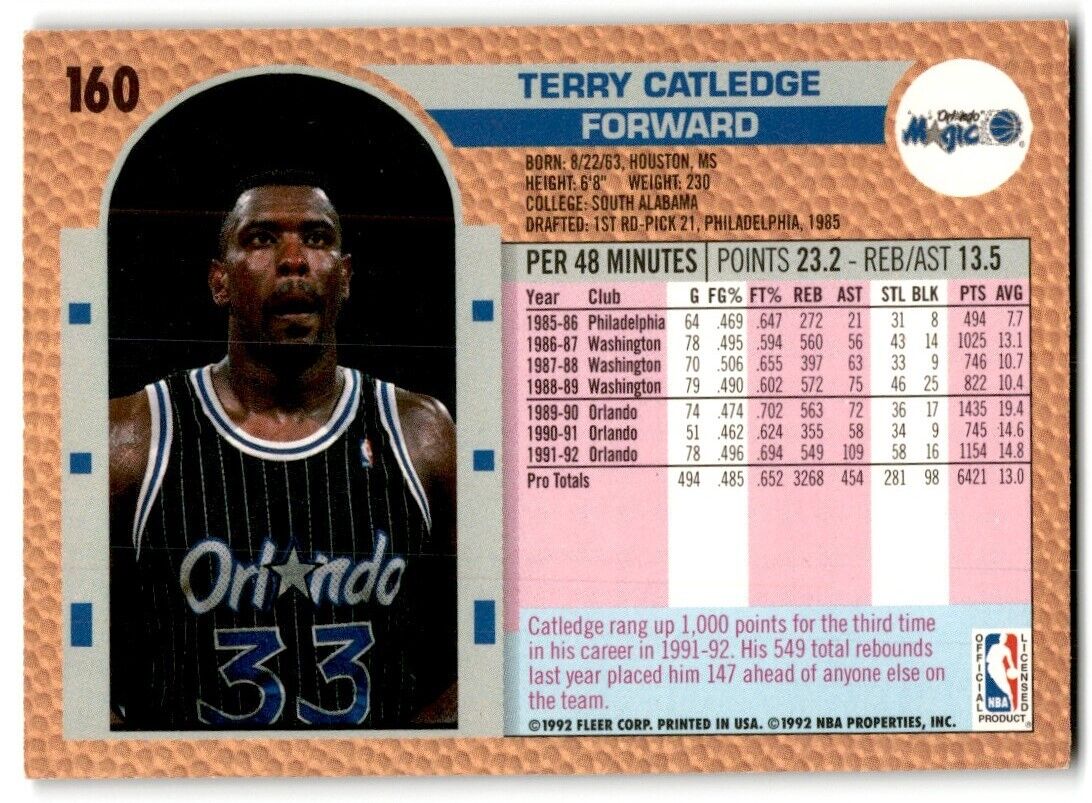 1992-93 Fleer Terry Catledge Orlando Magic #160