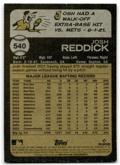 2022 Topps Heritage High Number Josh Reddick Arizona Diamondbacks #540