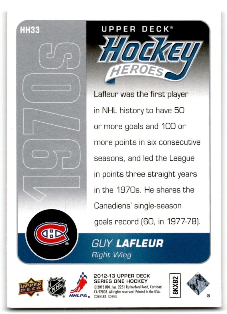 2012-13 Upper Deck Hockey Heroes 1970s Guy Lafleur Montreal Canadiens #HH33