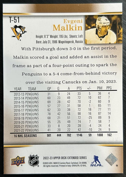 2022-23 Upper Deck 2007-08 Retro Evgeni Malkin Pittsburgh Penguins #T-51