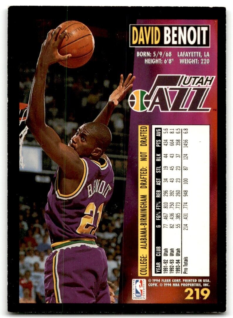 1994-95 Fleer David Benoit Utah Jazz #219