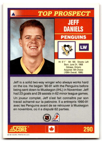 1991-92 Score Canadian Bilingual Jeff Daniels Rookie Pittsburgh Penguins #290