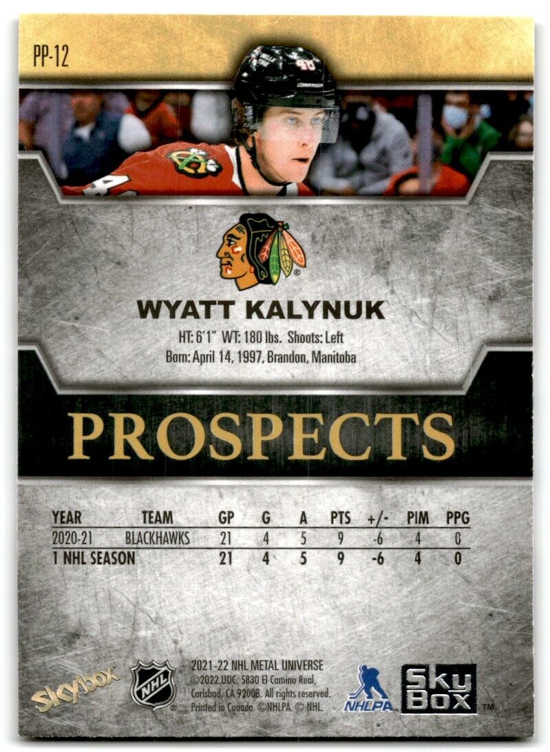 2021-22 Skybox Metal Universe Premium Prospects Wyatt Kalynuk Rookie Chicago