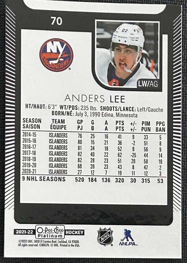 2021-22 O-Pee-Chee Platinum Anders Lee New York Islanders #70