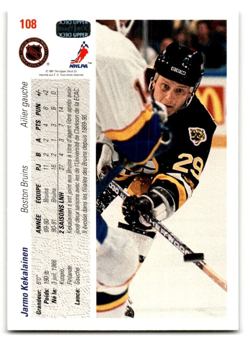 1991-92 Upper Deck French Jarmo Kekalainen Rookie Boston Bruins #108