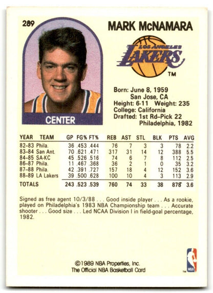 1989-90 Hoops Mark McNamara Los Angeles Lakers #289