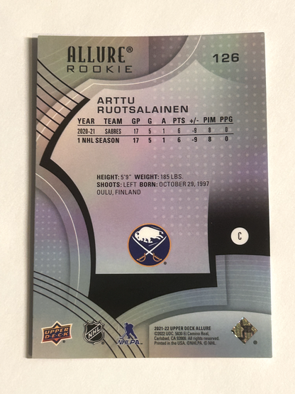 2021-22 Upper Deck Allure - Rookie #126 Arttu Ruotsalainen - Buffalo Sabres