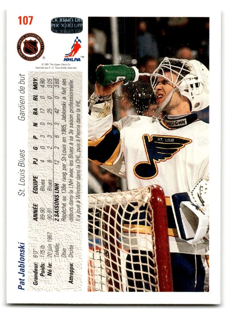 1991-92 Upper Deck French Pat Jablonski Rookie St. Louis Blues #107