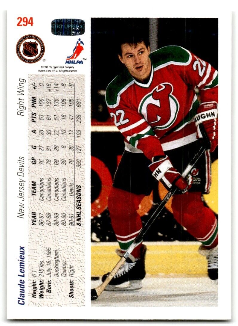 1991-92 Upper Deck Claude Lemieux New Jersey Devils #294