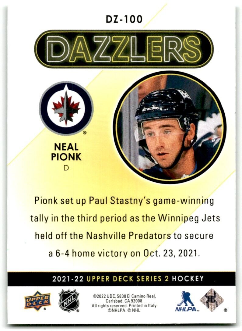 2021-22 Upper Deck Dazzlers Neal Pionk green Winnipeg Jets #DZ-100