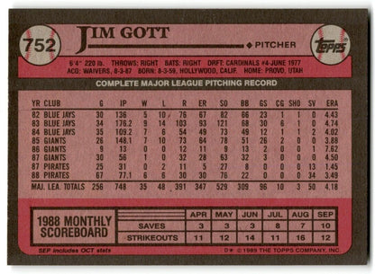 1989 Topps Jim Gott Pittsburgh Pirates #752