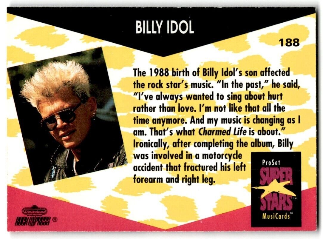 1991-92 ProSet Super Stars MusiCard Billy Idol #188