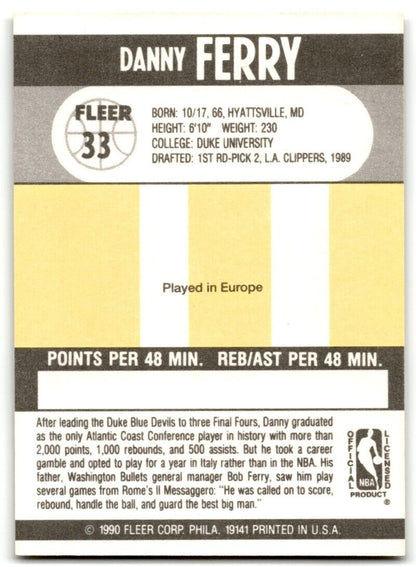 1990-91 Fleer Danny Ferry Rookie Cleveland Cavaliers #33