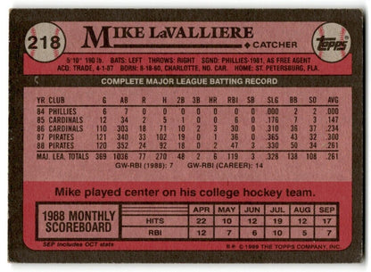 1989 Topps Mike LaValliere Pittsburgh Pirates #218