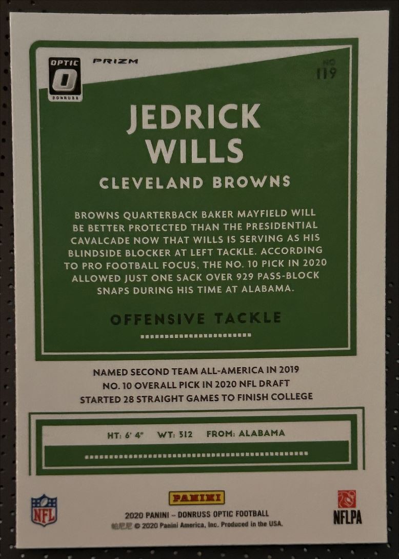 2020 Donruss Optic Green Velocity Jedrick Wills Cleveland Browns #119 Parallel