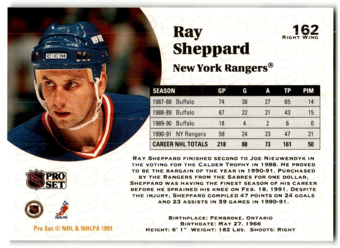 1991-92 Pro Set Ray Sheppard New York Rangers #162