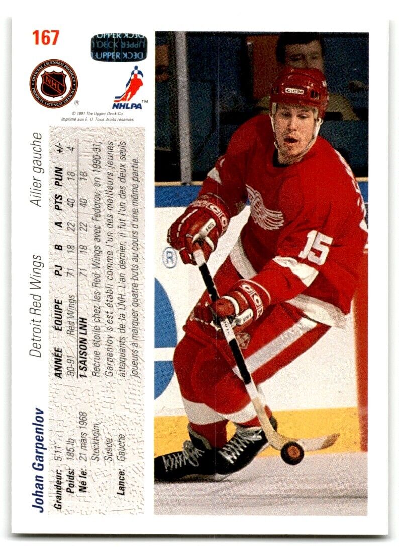 1991-92 Upper Deck Johan Garpenlov Detroit Red Wings #167