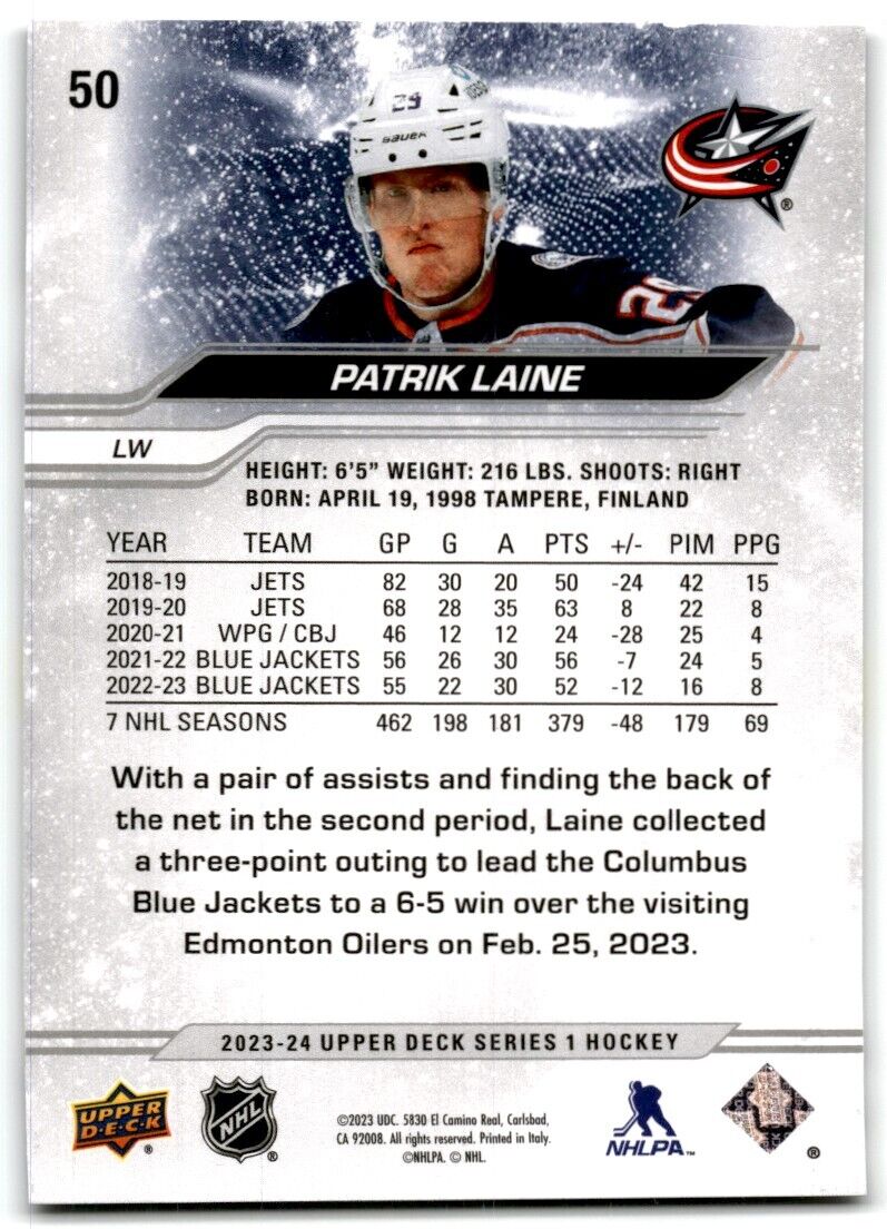 2023-24 Upper Deck Patrik Laine Columbus Blue Jackets #50