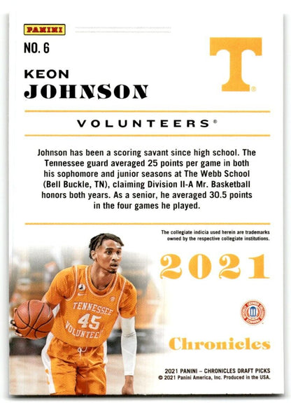 2021-22 Panini Chronicles Draft Picks Keon Johnson Tennessee Volunteers #6