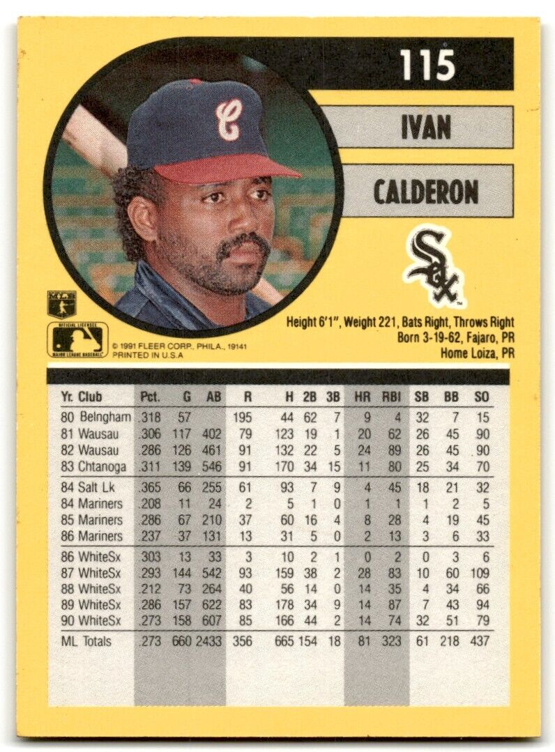 1991 Fleer Ivan Calderon Chicago White Sox #115