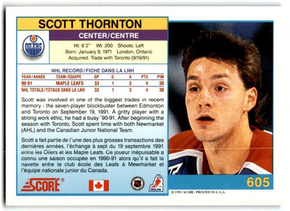 1991-92 Score Canadian Bilingual Scott Thornton Edmonton Oilers #605