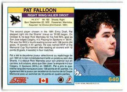 1991-92 Score Canadian English Pat Falloon San Jose Sharks #640