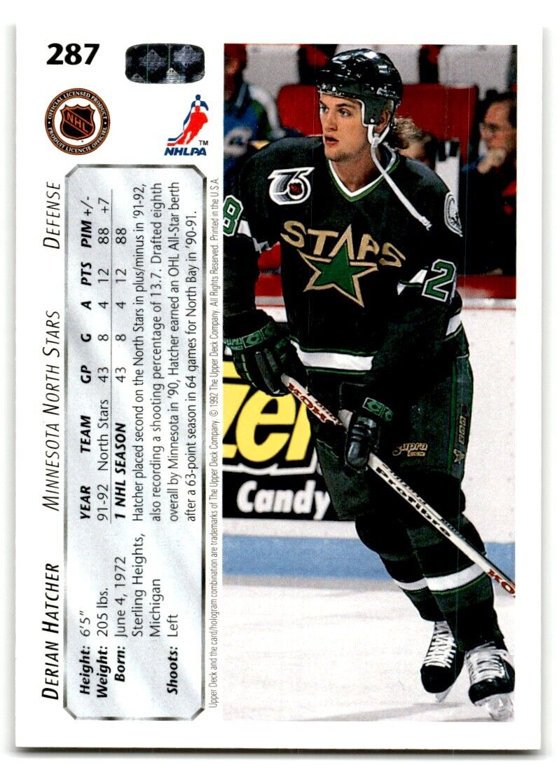 1992-93 Upper Deck Derian Hatcher Minnesota North Stars #287