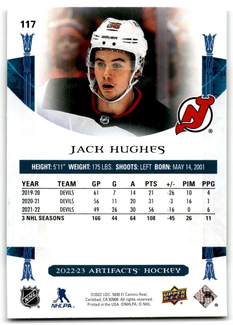 2022-23 Upper Deck Artifacts Jack Hughes New Jersey Devils #117