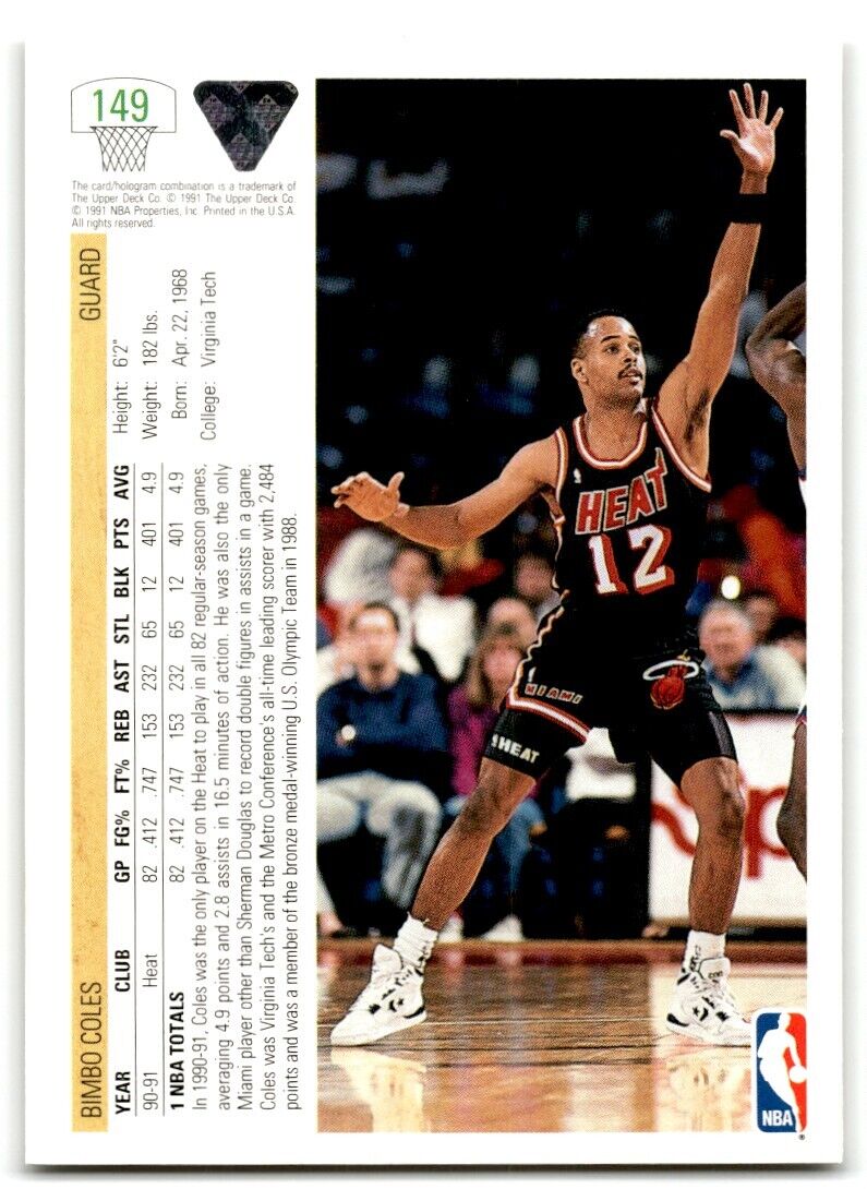 1991-92 Upper Deck Bimbo Coles Cleveland Cavaliers #149