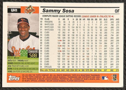 2005 Topps Updates & Highlights Sammy Sosa Baltimore Orioles #UH1