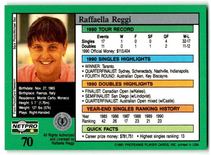 1991 Protennis player Cards Netpro Tour Star Raffaella Reggi #70