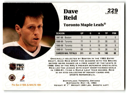 1991-92 Pro Set Dave Reid Toronto Maple Leafs #229