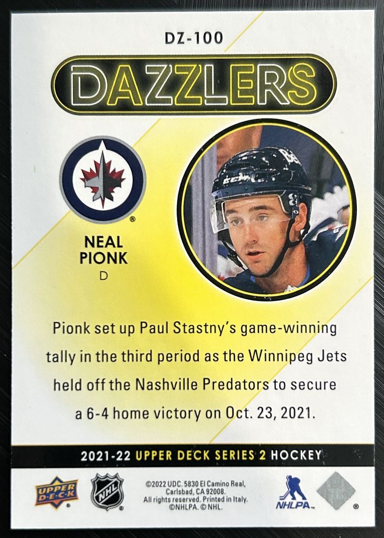 2021-22 Upper Deck Dazzlers Green Neal Pionk Winnipeg Jets #DZ-100