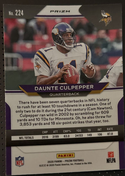 2020 Panini Prizm Orange Laser Daunte Culpepper Minnesota Vikings #224 Parallel