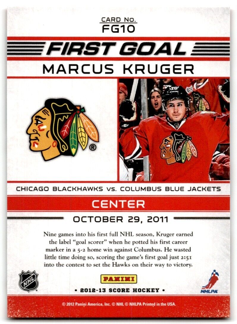 2012-13 Score First Goal Marcus Kruger Chicago Blackhawks #FG10