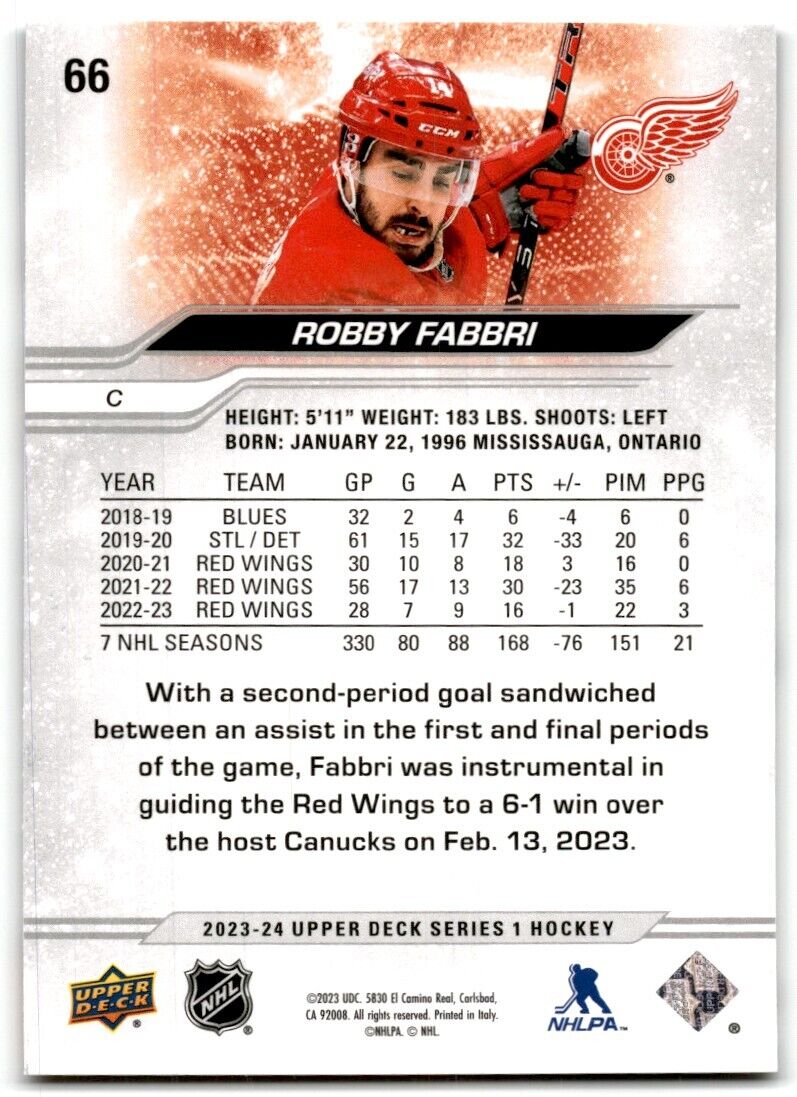 2023-24 Upper Deck Robby Fabbri Detroit Red Wings #66