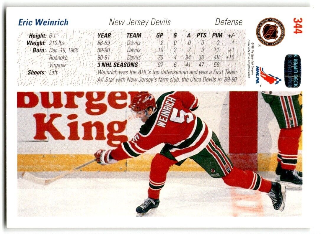 1991-92 Upper Deck Eric Weinrich New Jersey Devils #344