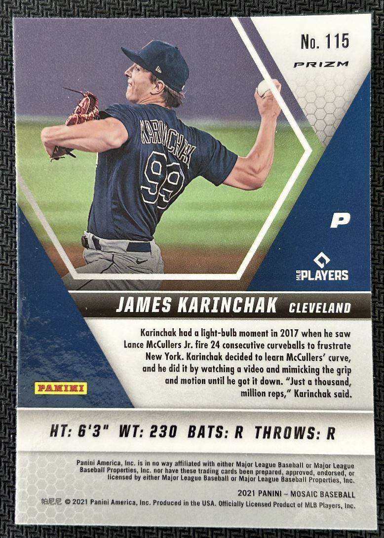 2021 Panini Mosaic James Karinchak Cleveland Indians #115 Parallel