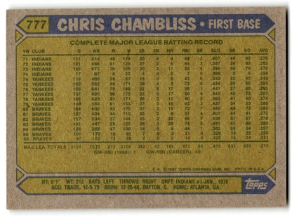 1987 Topps Chris Chambliss Atlanta Braves #777