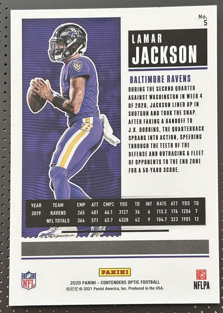 2020 Panini Contenders Lamar Jackson Baltimore Ravens #5