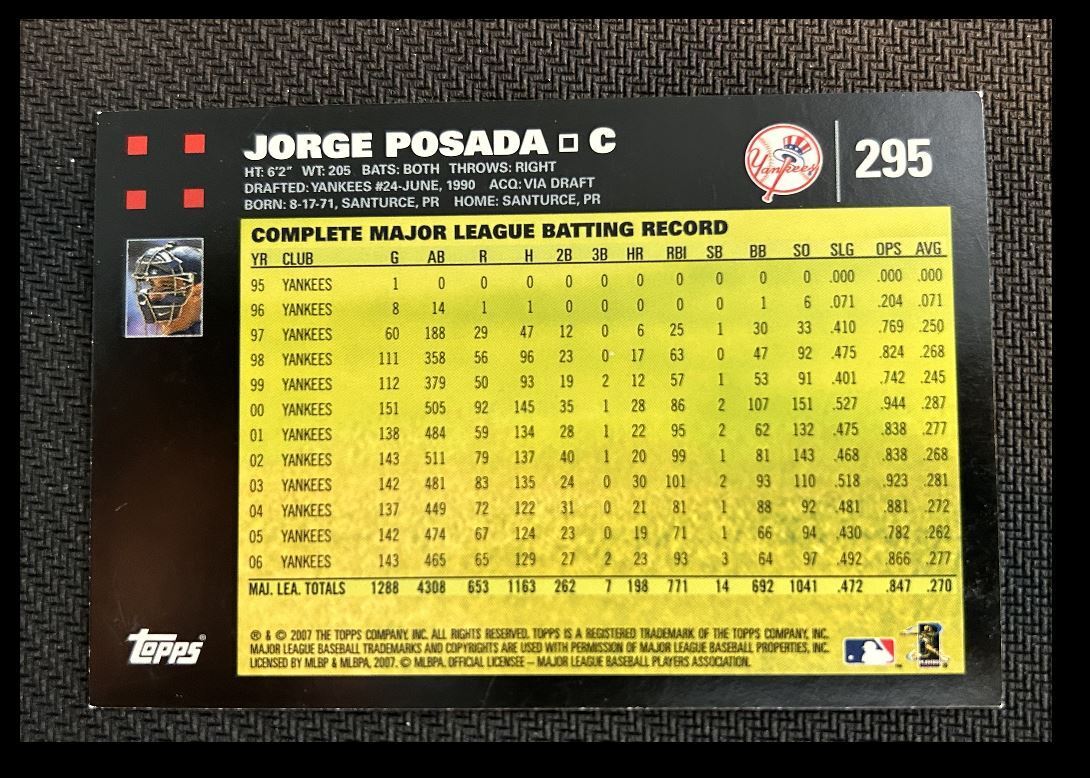 2007 Topps Jorge Posada New York Yankees #295