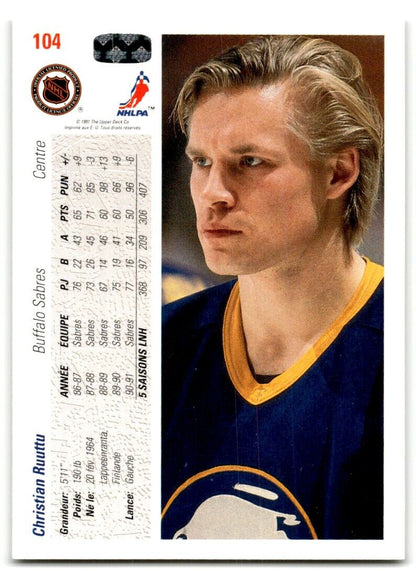 1991-92 Upper Deck French Christian Ruuttu Buffalo Sabres #104