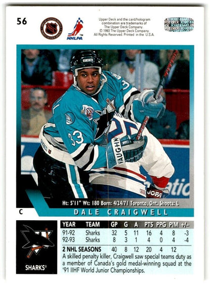 1993-94 Upper Deck Dale Craigwell San Jose Sharks #56