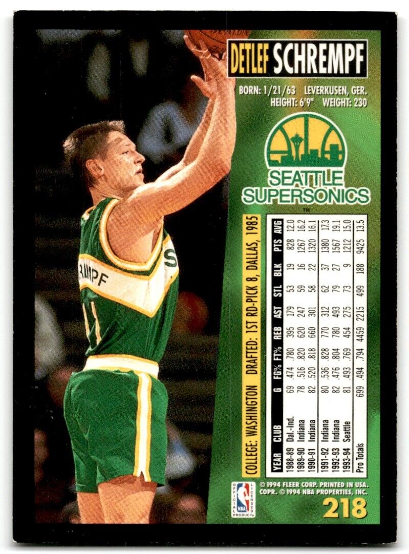 1994-95 Fleer Detlef Schrempf Seattle SuperSonics #218