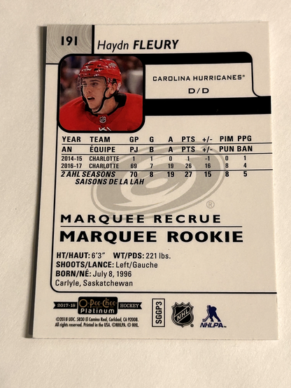 2021-22 O-Pee-Chee Platinum Marquee Rookies - #191 Haydn Fleury