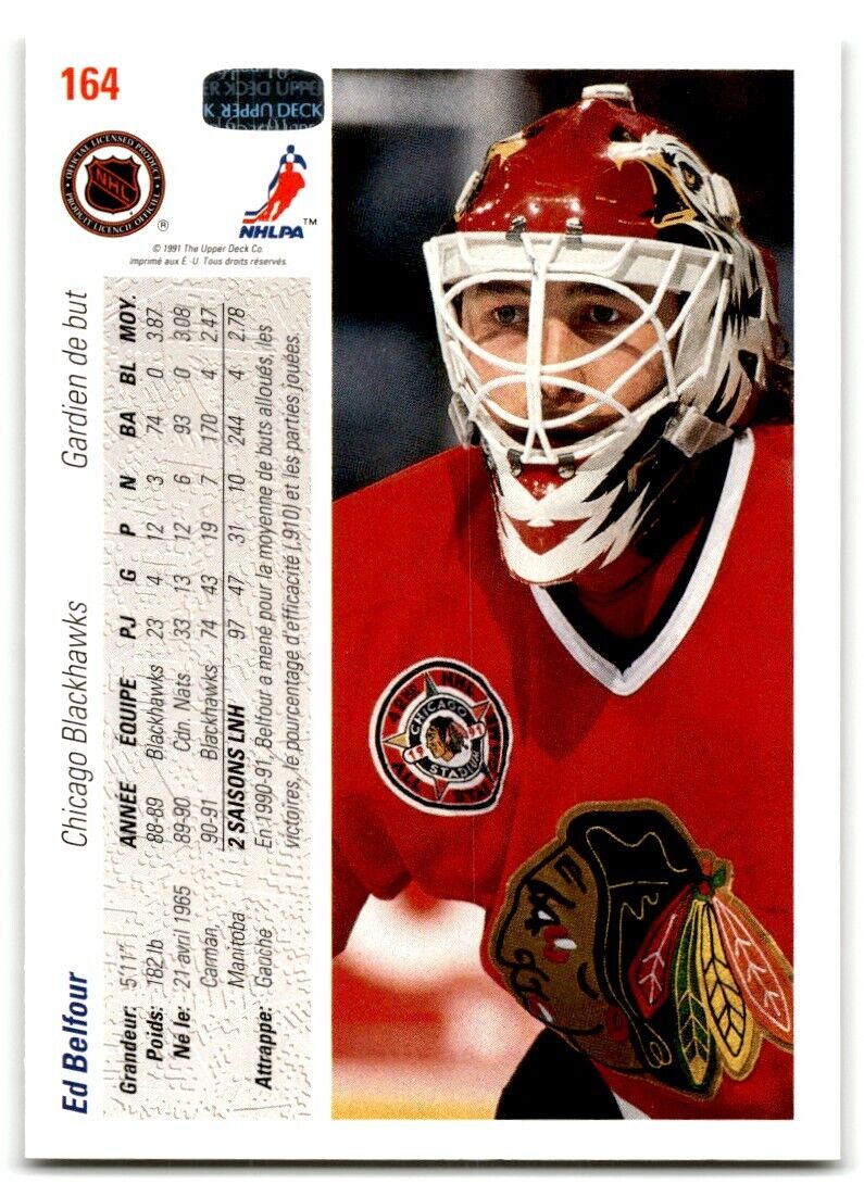 1991-92 Upper Deck French Ed Belfour Chicago Blackhawks #164